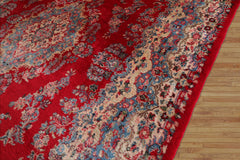 12x18 Red, Aqua, Ivory Color Hand Knotted Kerman Wool Traditional Oriental Rug