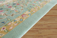12x15 Sea Foam, Ivory, Brown Color Hand Knotted Kerman Silk Traditional Oriental Rug