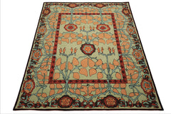 Multi Size Mint Peach Aqua Color Hand Tufted William Morris Wool Arts & Crafts Oriental Rug