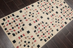 3x5 Cream, Brown, Black Color Hand Knotted All-Over 100% Wool Modern Oriental Rug