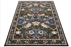 Multi Size Black Blue Ivory Color Hand Tufted William Morris Wool Arts & Crafts Oriental Rug