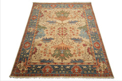 Multi Size Beige Aqua Blue Color Hand Knotted Oushak Wool Arts & Crafts Oriental Rug