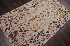 3x5 Beige, Charcoal, Aubergine Color Hand Knotted All-Over 100% Wool Modern Oriental Rug