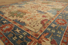 Multi Size Beige Aqua Blue Color Hand Knotted Oushak Wool Arts & Crafts Oriental Rug