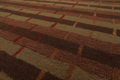 8x10 Raspberry, Rust, Moss Color Hand Tufted Wool and Bamboo Silk Modern & Contemporary Oriental Rug