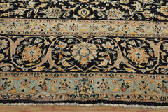 10x14 Black, Ivory, Mint Color Hand Knotted Kashan Wool Traditional Oriental Rug