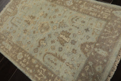 2x3 Mint, Taupe, Beige Color Hand Knotted Oushak Wool Transitional Oriental Rug