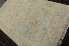 2x3 Blue, Beige, Caramel Color Hand Knotted Oushak Wool Transitional Oriental Rug