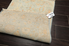 2x3 Blue, Beige, Caramel Color Hand Knotted Oushak Wool Transitional Oriental Rug