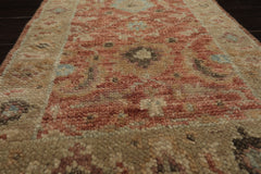 2x3 Rust, Beige, Aqua Color Hand Knotted Oushak Wool Transitional Oriental Rug