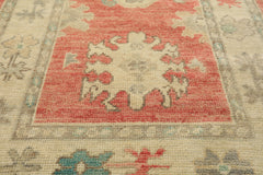 3x5 Coral, Ivory, Aqua Color Hand Knotted Oushak Wool Transitional Oriental Rug