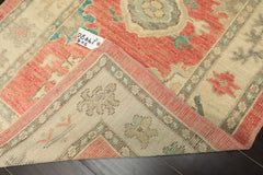 3x5 Coral, Ivory, Aqua Color Hand Knotted Oushak Wool Transitional Oriental Rug