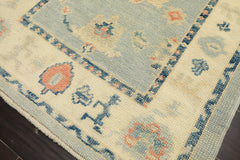 3x5 Light Blue, Ivory, Rose Color Hand Knotted Oushak Wool Transitional Oriental Rug