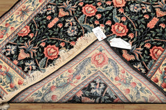 4x6 Black, Ivory, Aqua Color Hand Knotted French Aubusson Savonnerie Wool Traditional Oriental Rug