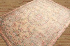 5x7 Beige, Rose, Brown Color Hand Knotted French Aubusson Savonnerie New Zealand Wool Traditional Oriental Rug