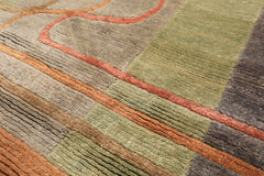 5x7 Gray, Sage, Caramel Color Hand Knotted Tibetan Wool Transitional Oriental Rug