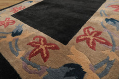 4x6 Charcoal, Tan, Rose Color Hand Knotted Tibetan Wool Transitional Oriental Rug