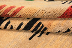 4x6 Beige, Faded Peach, Black Color Hand Knotted Tibetan Wool Oriental Rug