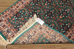 3x5 Green, Ivory, Tan Color Hand Knotted Indo Kashan Wool Traditional Oriental Rug