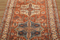 4x6 Burnt Orange, Ivory, Blue Color Hand Knotted Kazak Wool Oriental Rug