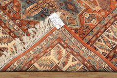 4x6 Burnt Orange, Ivory, Blue Color Hand Knotted Kazak Wool Oriental Rug