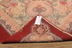 9x12 Red, Beige, Aqua Color Hand Woven French Aubusson Wool Traditional Oriental Rug