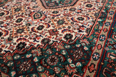 3x5 Ivory, Turquoise, Red Color Hand Knotted Indo Bidjar Wool Traditional Oriental Rug