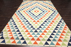 9x12 Multicolor, Lime, Orange Color Machine Made Geometric polypropylene||Wool Indoor Outdoor Oriental Rug