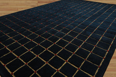 6x9 Navy, Gold, Red Color Hand Knotted Tibetan Wool Modern & Contemporary Oriental Rug