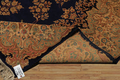 9x12 Navy, Gold, Turquoise Color Hand Knotted Kerman Wool Traditional Oriental Rug