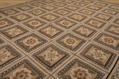8x10 Beige, Ivory, Green Color Hand Woven French Aubusson Needlepoint wool Traditional Oriental Rug