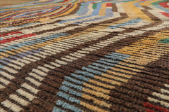 8x10 Ivory, Gold, Brown Color Hand Knotted Moroccan Wool Modern & Contemporary Oriental Rug