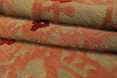 Runner Mint, Peach, Red Color Hand Knotted Tibetan Wool & Silk Transitional Oriental Rug