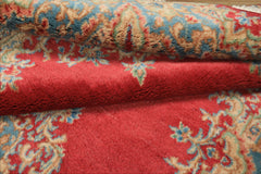 4x7 Coral, Aqua, Gold Color Hand Knotted Kerman Wool Traditional Oriental Rug