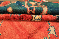 9x12 Coral, Turquoise, Teal Color Hand Knotted Turkish Oushak Wool Oriental Rug