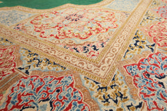 9x12 Green, Ivory, Rose Color Hand Knotted Kerman Wool Traditioal Oriental Rug