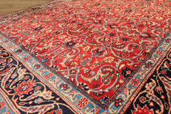 7x10 Red, Midnight Blue, Orange Color Hand Knotted Kashmar Wool Traditional Oriental Rug