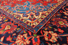 7x11 Red, Navy, Ivory Color Hand Knotted Sarouk Wool Traditional Oriental Rug