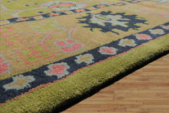 Hand Tufted Heritage LoomBloom Multi Size Turkish Oushak Wool Rug in Green Traditional Mastery