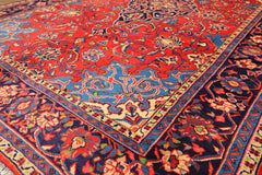 7x11 Red, Navy, Ivory Color Hand Knotted Sarouk Wool Traditional Oriental Rug