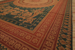 7x11 Teal, Tan, Brown Color Hand Woven French Needlepoint Wool Traditional Oriental Rug