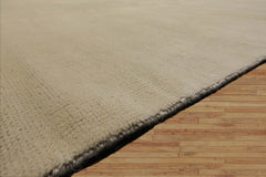 9x12 Beige with Green Undertones Color Hand Knotted Solid Wool Contemporary Oriental Rug