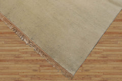 9x12 Beige with Green Undertones Color Hand Knotted Solid Wool Contemporary Oriental Rug