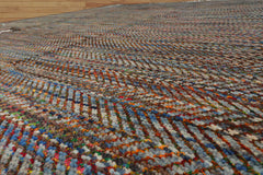 8x10 Gray, Blue, Orange Color Hand Knotted High End Designer Wool Modern Oriental Rug