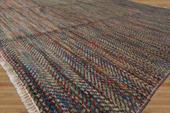 8x10 Gray, Blue, Orange Color Hand Knotted High End Designer Wool Modern Oriental Rug