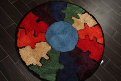 Round Blue, Red, Purple Color Hand Tufted Oriental Area Rug Polyster/Cotton Blend Contemporary Oriental Rug