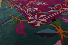 9x12 Fuschia, Turquoise, Gold Color Hand Tufted Oriental Wool Traditional Oriental Rug