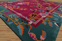 9x12 Fuschia, Turquoise, Gold Color Hand Tufted Oriental Wool Traditional Oriental Rug