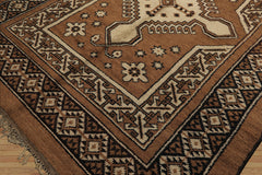 6x9 Mocha, Charcoal, Ivory Color Hand Knotted Moroccan Wool Traditional Oriental Rug
