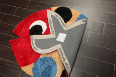 3x5 Red, Multi, Color Hand Tufted Oriental Area Rug Polyster/Cotton Blend Novelty Oriental Rug